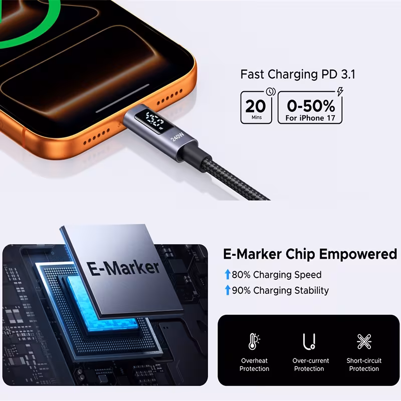 🔥CLABE USB-C a USB-C con pantalla Led
